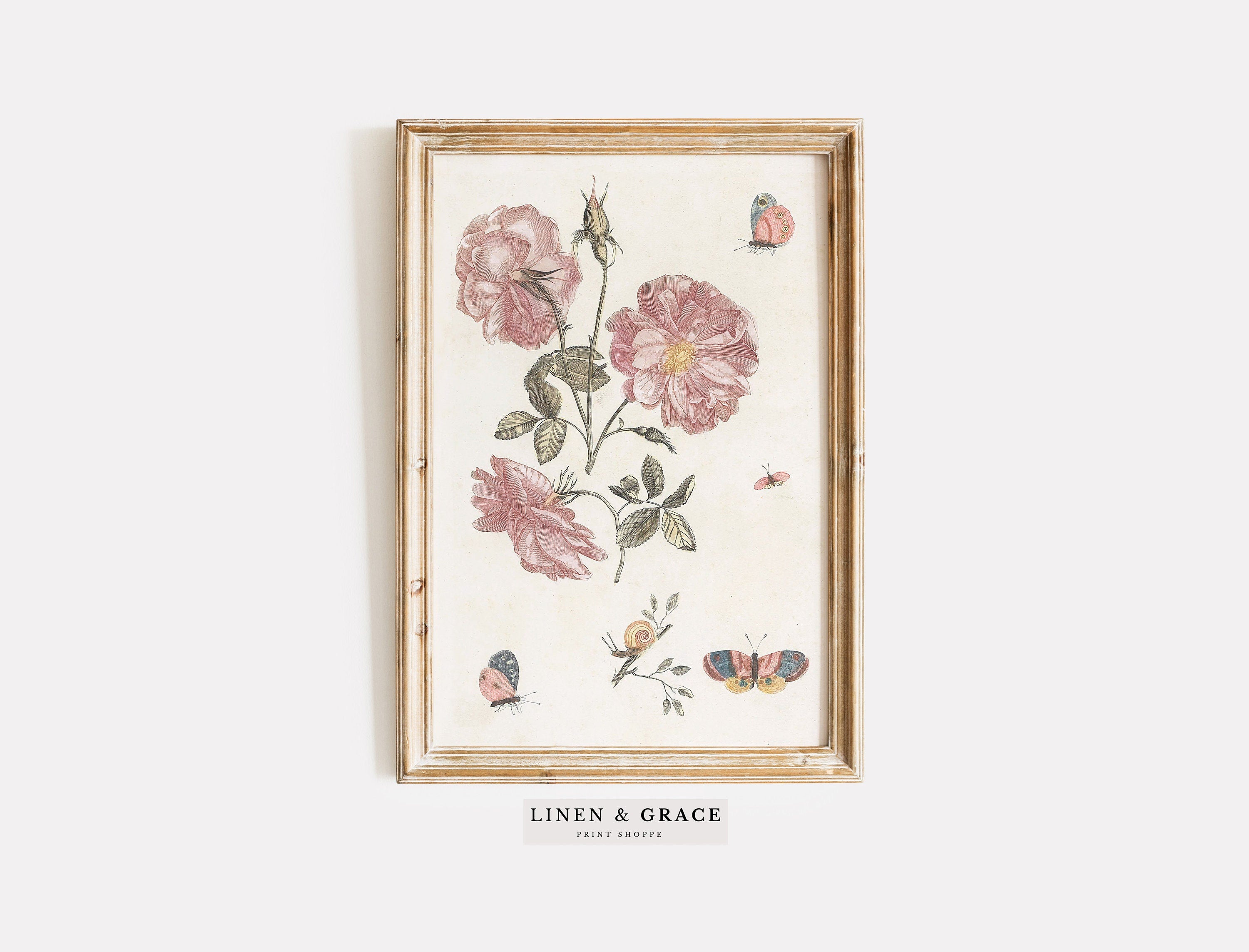 Vintage Botanical Print | Flowers And Butterflies – Linen And Grace Art