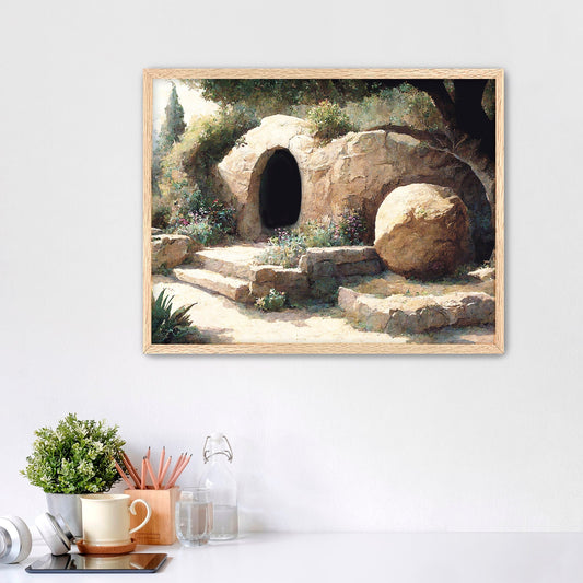 The Tomb is Empty FRAMED Fine Art Print / He is Risen / Christian Bible Art / Easter Wall Decor (Physical Product)