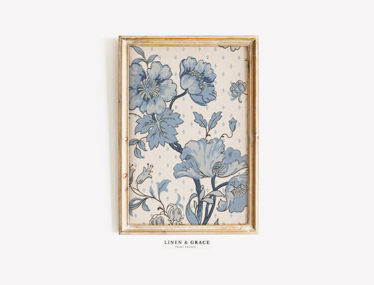 Vintage Blue Floral Textile Print