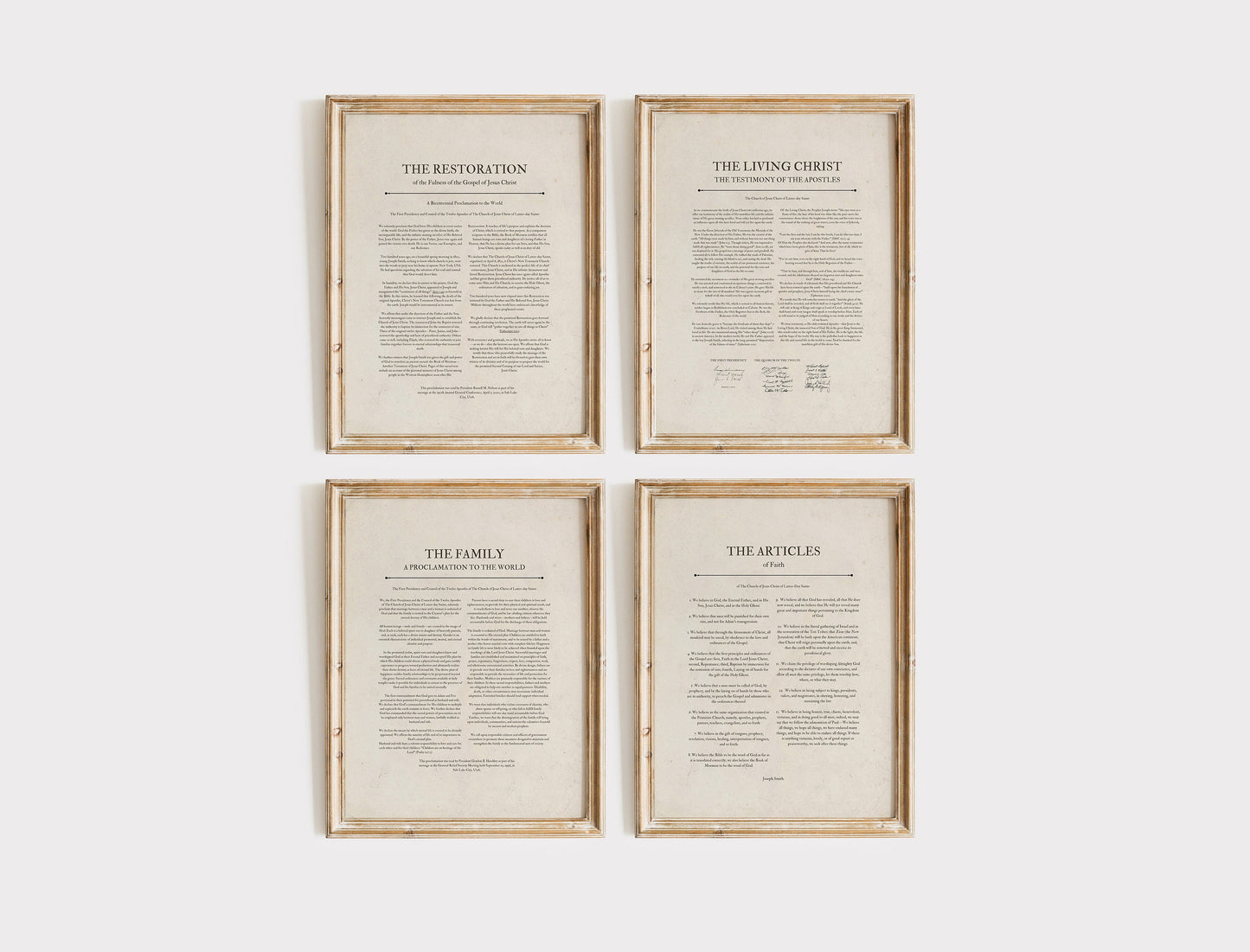 The Living Christ / The Family Proclamation / The Restoration / Articles of Faith/ Set of Four / LDS Wall Art / Latter-Day Saint Printable