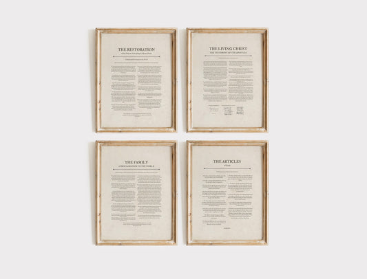 The Living Christ / The Family Proclamation / The Restoration / Articles of Faith/ Set of Four / LDS Wall Art / Latter-Day Saint Printable